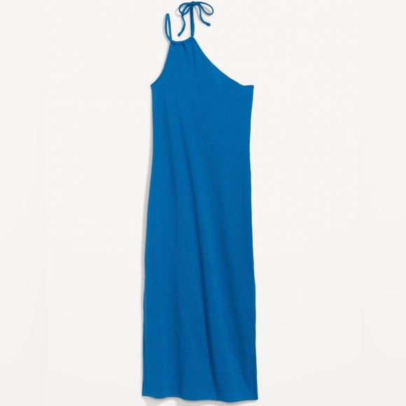 Blue One-Shoulder Rib-Knit Dress - Picture 4 of 6
